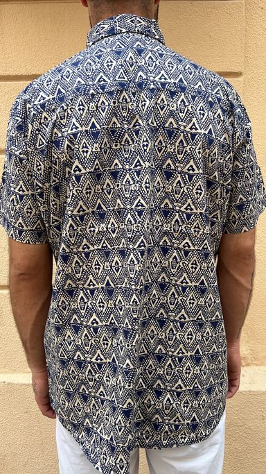 Blue and Creme Geometric Print Shirt