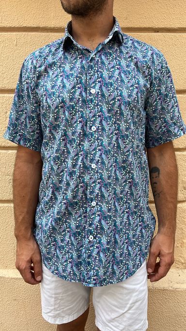 Blue Floral Pattern Shirt