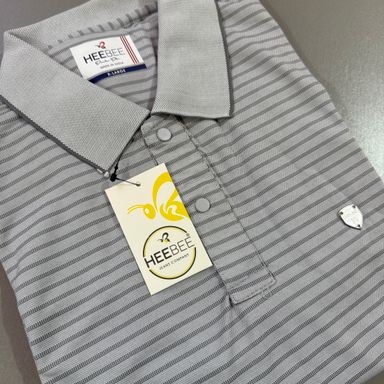HEEBEE HORIZONTAL STRIPPED POLO SHIRT -  GREY