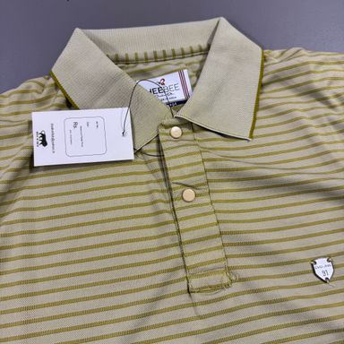 HEEBEE HORIZONTAL STRIPPED POLO SHIRT -  CURRY