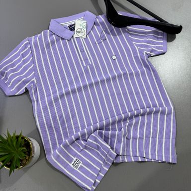 HEEBEE VERTICAL SPRIPPED POLO SHIRT -  PURPLE