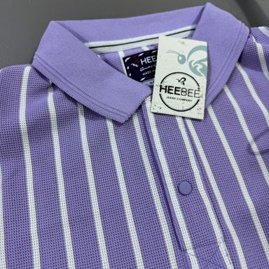 HEEBEE VERTICAL SPRIPPED POLO SHIRT -  PURPLE