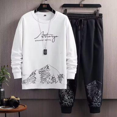 Printed Thin Type Hoodie Men's 2023 Spring and Autumn Korean Version of the New Crewneck Loose Top Chic Men's Sports Suit
