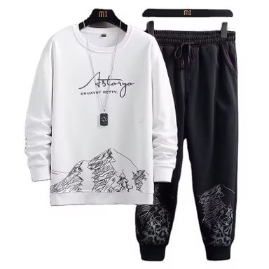 Printed Thin Type Hoodie Men's 2023 Spring and Autumn Korean Version of the New Crewneck Loose Top Chic Men's Sports Suit