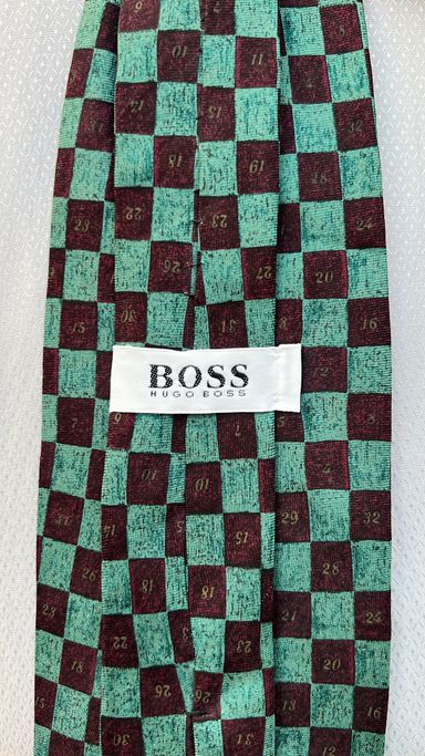 Green & Burgundy Checkered Tie