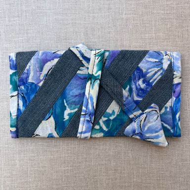 Blue Floral and Denim Patchwork Handmade Tobacco Pouch