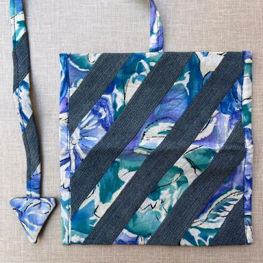 Blue Floral and Denim Patchwork Handmade Tobacco Pouch