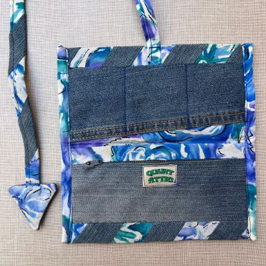 Blue Floral and Denim Patchwork Handmade Tobacco Pouch