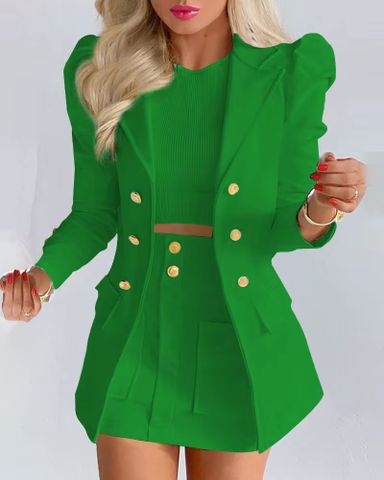 C7039 Long Sleeve Solid Blazers Ladies Women With Mini Skirt Two Piece Set Office Ladies Business Suits for Women