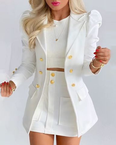 C7039 Long Sleeve Solid Blazers Ladies Women With Mini Skirt Two Piece Set Office Ladies Business Suits for Women