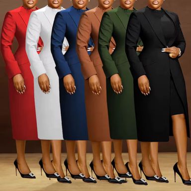 K3370 Ladies Suits Office Wear Two Piece Set Women Clothing Long Blazer + Inner Dress Set Two Piece Blazer Set Outfits for Women