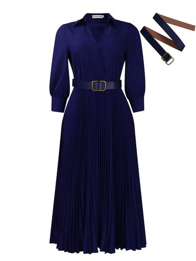 Wholesale Ladies Long Dress With Belt Women's Clothing Party Pleated Dress Long Sleeve Women's