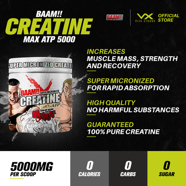 BAAM!! Creatine Monohydrate MAX ATP 500 300G (60 Servings) | Super Micronized Powder, Muscle Strenght & Recovery