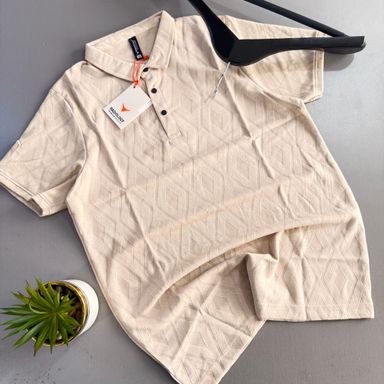 RADIOLOGY PLAIN PATTERNED POLO SHIRT - BEACH SAND