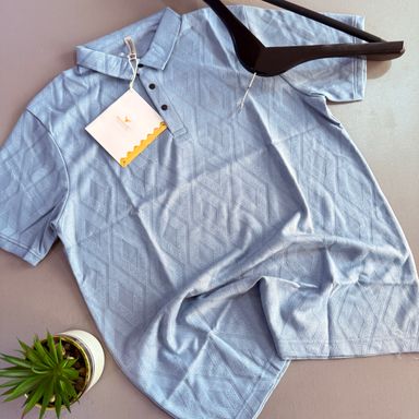 RADIOLOGY PLAIN PATTERNED POLO SHIRT - BLUE
