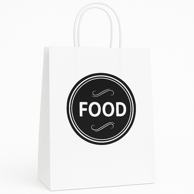 DELIVERY CARRIER BAGS - GENERIC DESIGN / “FOOD TO GO” WHITE & BLACK  - 2 SIZES ( WITH HANDLES)