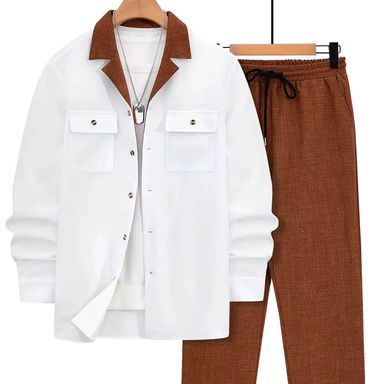 New Classic Men's 2-piece Suit.pants T-shirt.solid Color Long Sleeved Holiday Wedding. African Ethnic Style