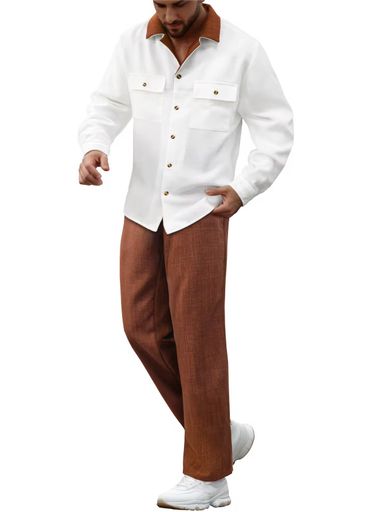 New Classic Men's 2-piece Suit.pants T-shirt.solid Color Long Sleeved Holiday Wedding. African Ethnic Style