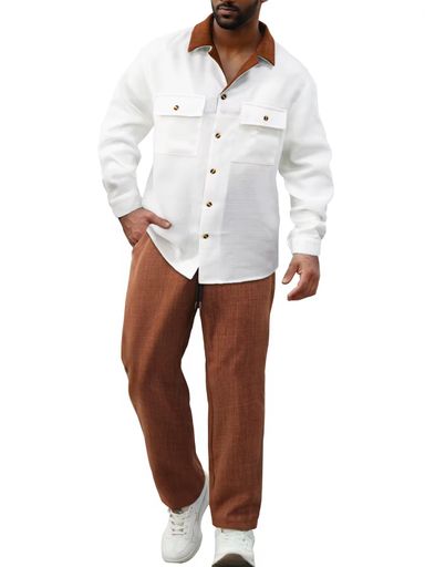 New Classic Men's 2-piece Suit.pants T-shirt.solid Color Long Sleeved Holiday Wedding. African Ethnic Style