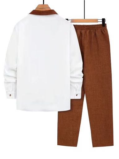 New Classic Men's 2-piece Suit.pants T-shirt.solid Color Long Sleeved Holiday Wedding. African Ethnic Style