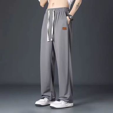 2025 New Fashion Street Summer Men's Casual Outdoor Thin Simple Loose Sportswear Ice Silk Belt Side Pocket Straight Trousers