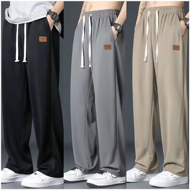 2025 New Fashion Street Summer Men's Casual Outdoor Thin Simple Loose Sportswear Ice Silk Belt Side Pocket Straight Trousers