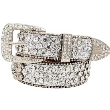 Punkrock Crystal Belts with Skull Buckle Set. Rhinestone Belt for Lady and Men Diamond PU Leather Y2K Belt