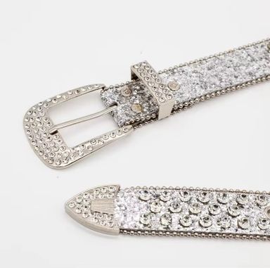 Punkrock Crystal Belts with Skull Buckle Set. Rhinestone Belt for Lady and Men Diamond PU Leather Y2K Belt