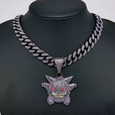 Fashion Women Long White Gold Plated Hip Hop Initial Moissanite 3d Custom Pendant Cuban Ice Link Gengar Necklace Chain Jewelry