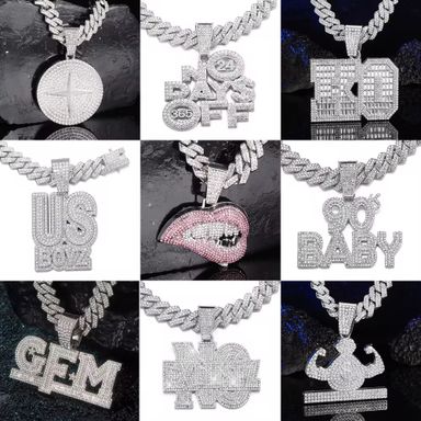 Factory Wholesale HipHop Iced Out High Quality Fashion Letter Pendant Rap Cuban Chain Necklace Set Jewelry Sets New Year Gift