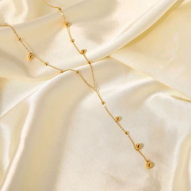 Long Tassel Women Ball Chain Necklace Stainless Steel 18k Gold Plated Minimalist Euramerican Necklaces Jewelry
