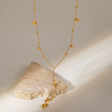 Long Tassel Women Ball Chain Necklace Stainless Steel 18k Gold Plated Minimalist Euramerican Necklaces Jewelry