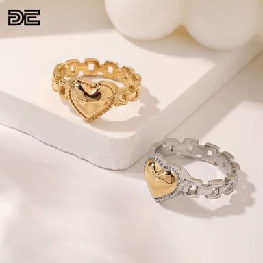DE Classic Niche Trendy Fashion Stainless Steel 18K Gold Plating PVD Non-Tarnish Zircon Watch Band Heart Ring for Women