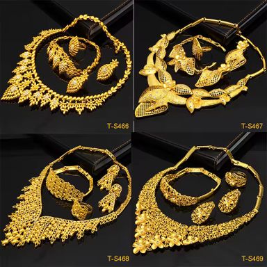 Dubai Gold Jewellery Sets African Bridal Necklace Earring Ring Bracelet Saudi Arabia Women Wedding Jewelry Set