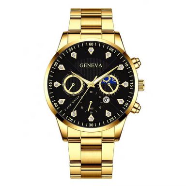 Y902 Latest Diamond Watch and Chain Set for Men Date Gold 2pcs Steel Luxury Men's Business Watches & Bracelet