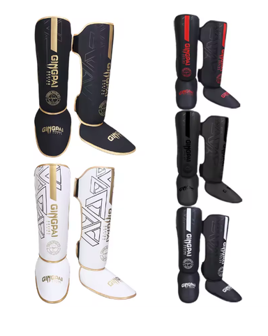 Boxing Shin Guards 2 Pcs Black Gold GINGPAI MMA , Muay Thai , Kick Boxing , Karate , Protective Gear 