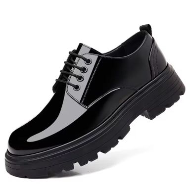 Men's Formal Business Casual British Leather Dress Shoes Comfortable Flat Light with Thick-Soled Patent Leather Autumn Features