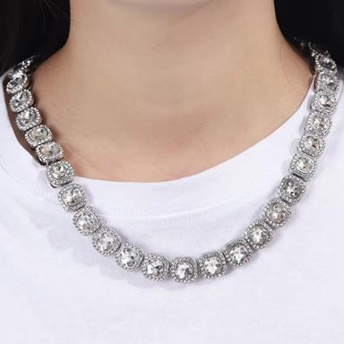 European and American New Hip-hop square Crystal Necklace Diamond Men's Rhinestone Necklace Fashionable Cuban Necklace Gift