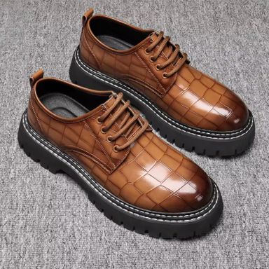 1101 Leather Shoes, Men's Retro Casual Shoes, Lace-up Platform Soles, Heightened Shoes