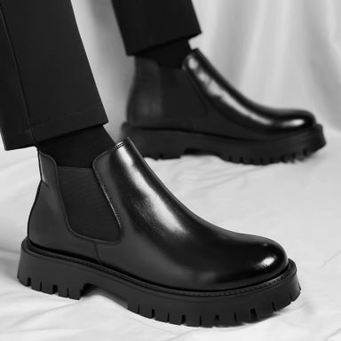 Handsome Comfortable Real Leather Cook Chelsea Boots Height Increasing Thick Sole Formal Slip on Fashion Ankle Boots for Men