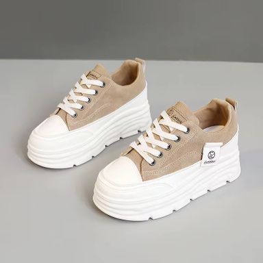 W3677 Color Blocked Women's Shoes Autumn Height Increasing Thick Sole Wear-Resistant Versatile Student Breathable Board Shoes