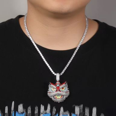 New Arrival Cartoon Pendant Lion Awakening Necklace Hip Hop Colorful Dripping Oil Rapper Man Jewelry
