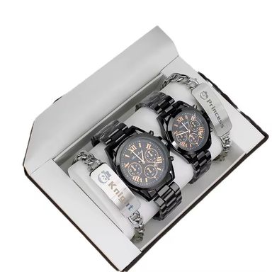 Beautiful Couple Watch Gift Set Black Watch High Quality Stainless Steel Bracelet Creative Gift Quartz Watch for Men and Women