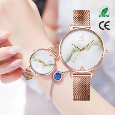 SHENGKE Luxury Jewelry Watches Bracelets Earring Necklace Jewelry Watch Gift Set Box with Blue Accessories