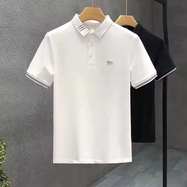 Designer Color Striped White Polo Shirt Men's Short Sleeve Trend Brand Personality Half Sleeve Summer High-end Lapel T-shirt