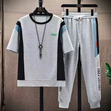 High Quality Summer Youth Fashion Brand Casual Sports Two-piece Set Boys' Short Sleeved and Long Pants Set
