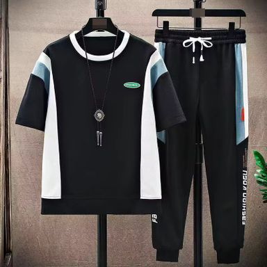 High Quality Summer Youth Fashion Brand Casual Sports Two-piece Set Boys' Short Sleeved and Long Pants Set