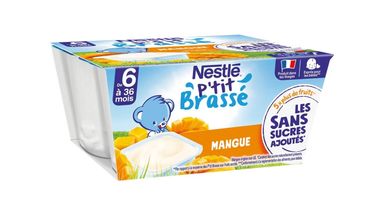 Nestlé P'tit Brassé Mangue Sans Sucres Ajoutés (4x90g), Dès 6 mois