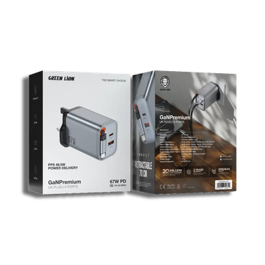 Green Lion GaNPremium UK Plug Wall Charger PD 40W - Gray
