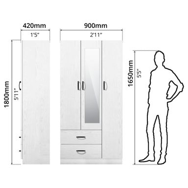 FG 3 DOORS WARDROBE + 2 DRAWERS + MIRROR